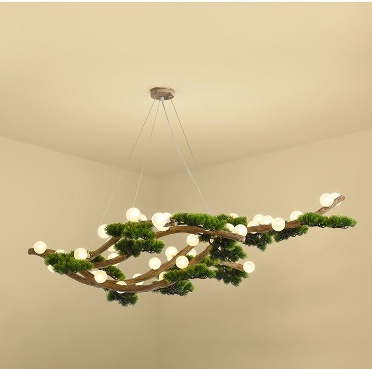 Veloris pine branch chandelier, 42-light large size, lit