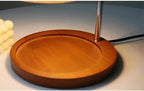 Chrome Arc Candle Warmer Lamp Atmon, solid wood tray base detail