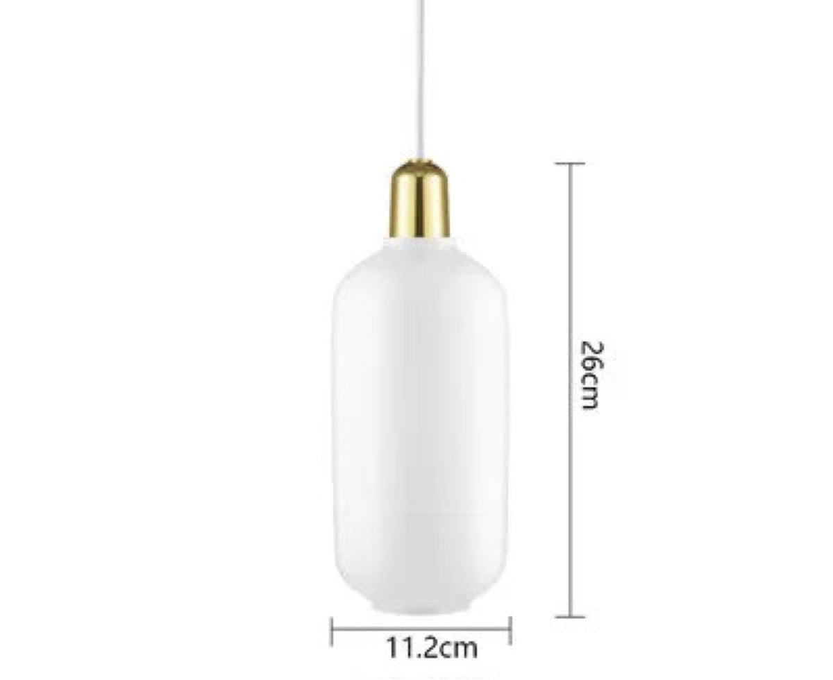 Czaelindra pendant light – White + Brass, Long, dimensions 11.2 x 26 cm