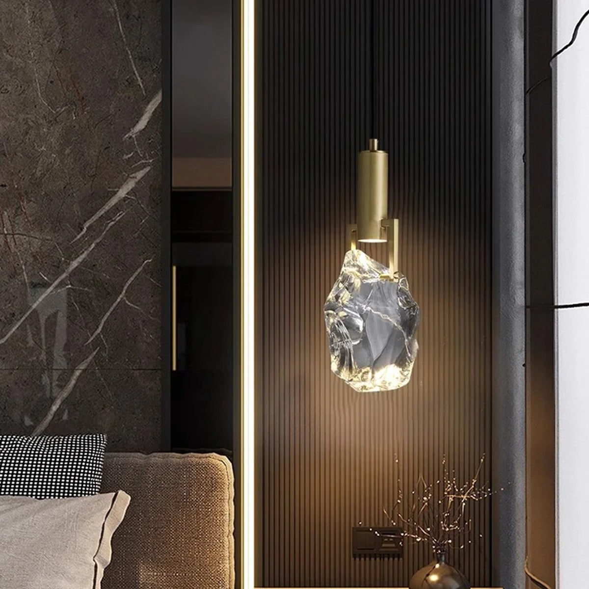 Raw Crystal Rock Pendant Light – Barlux – Lifestyle View 2