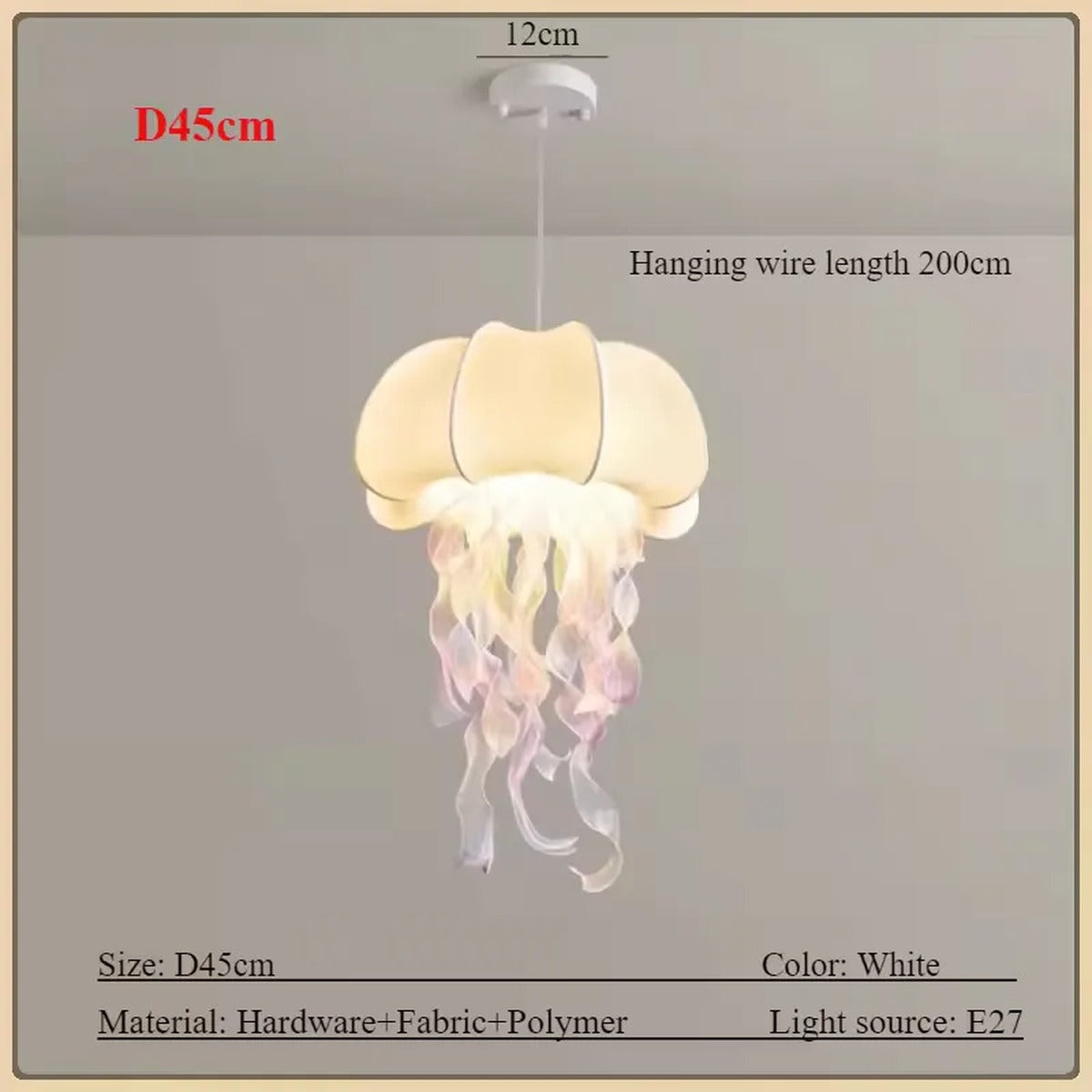 Organic Fabric Jellyfish Pendant Light – Welrix – Ø45cm Size & Spec Guide