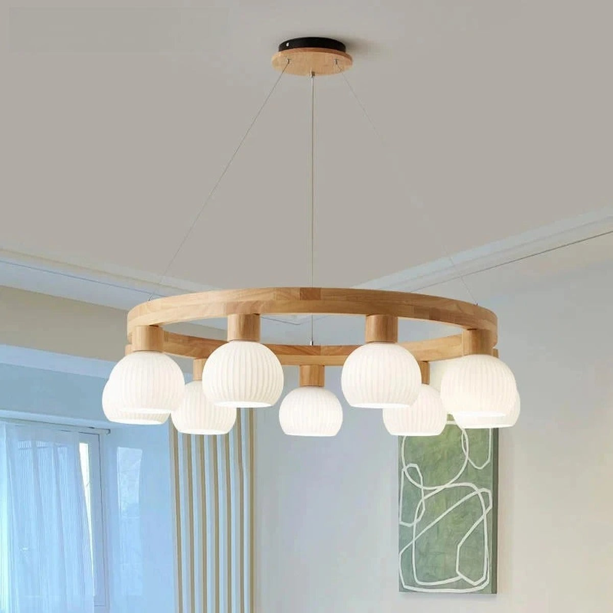 Wood Ring Opal Globe Chandelier – Levon – Hero Shot