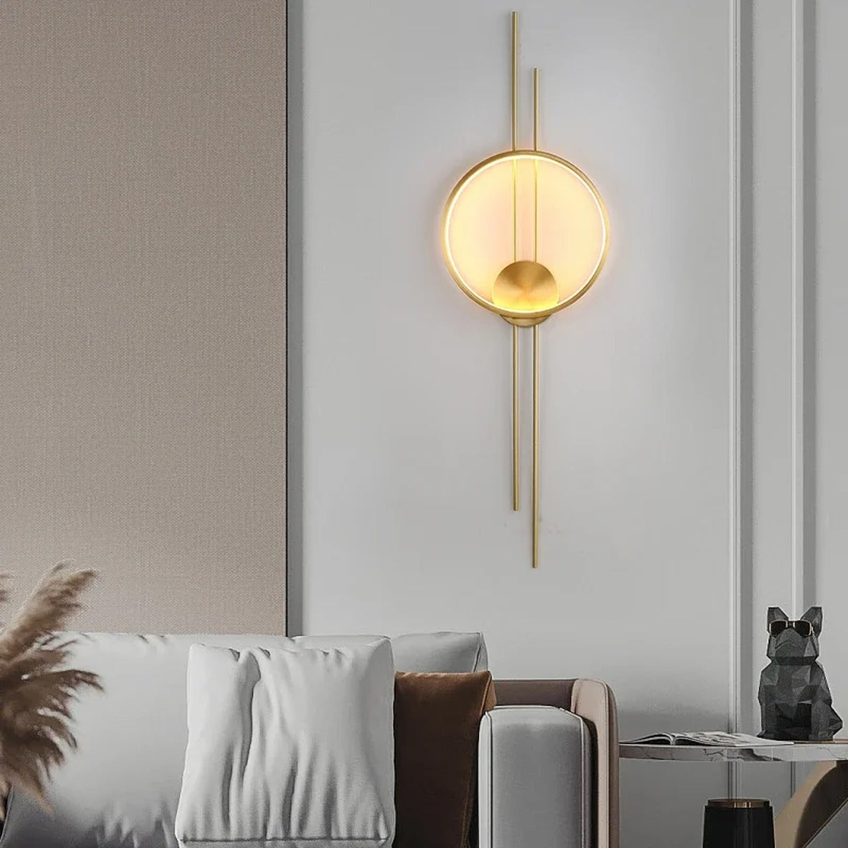 Belvorin wall sconce, gold finish, bedside lifestyle view