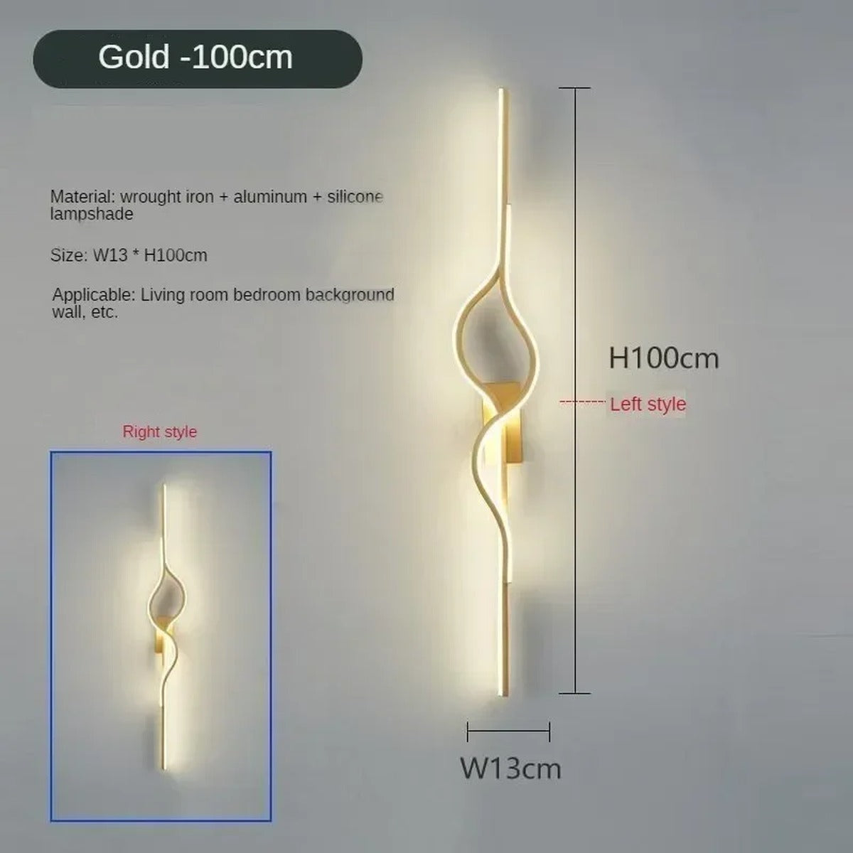 Sculptural Twist LED Wall Sconce — Gold 100cm