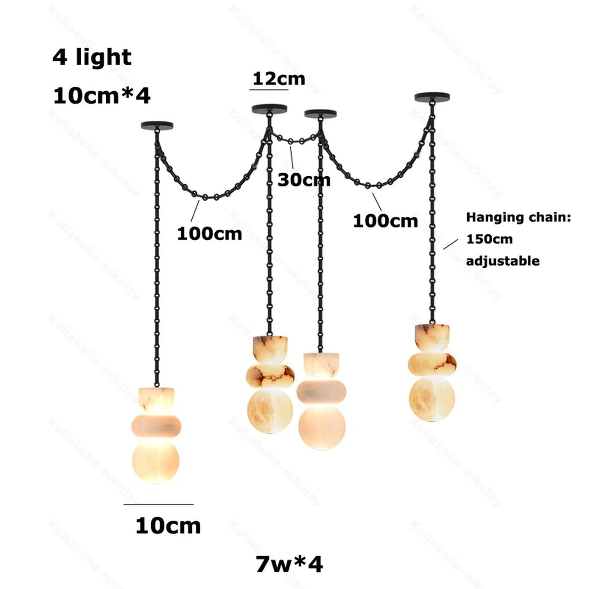 Stacked Alabaster Pebble Chain Pendant Light – Urven – Product Detail 7
