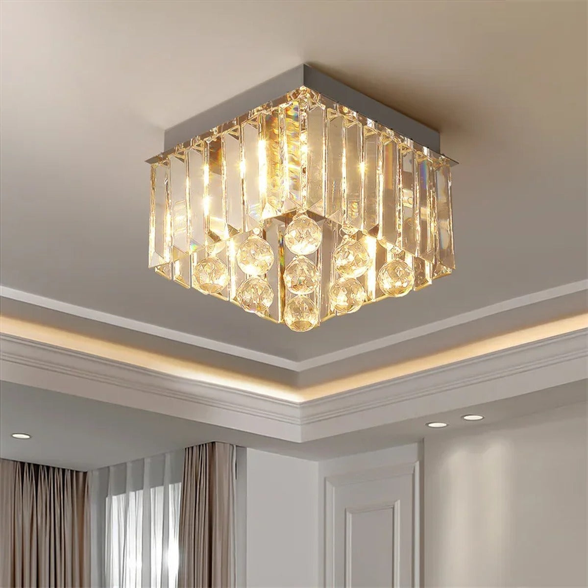 Stainless Steel Crystal Ceiling Light Axiomis – Lifestyle View 3