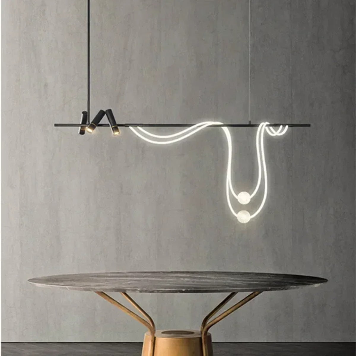 Sculptural LED Rope & Spotlight Linear Chandelier – Relionix – Lifestyle View 3