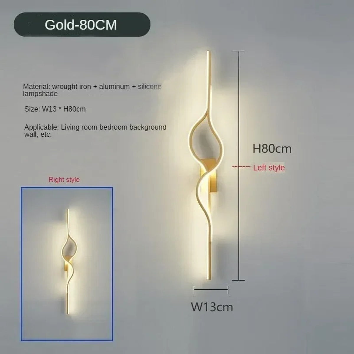 Sculptural Twist LED Wall Sconce — Gold 80cm