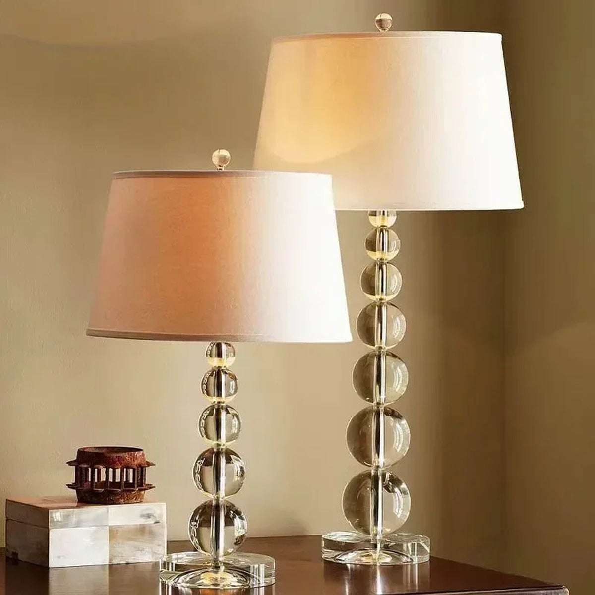 Galvorn stacked crystal ball column table lamp fabric shade