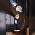 Moraine – Sculptural pendant cluster, evening skyline view