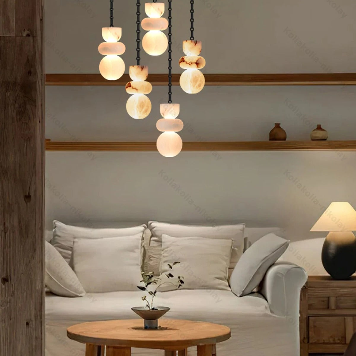 Stacked Alabaster Pebble Chain Pendant Light – Urven – Product Detail 5