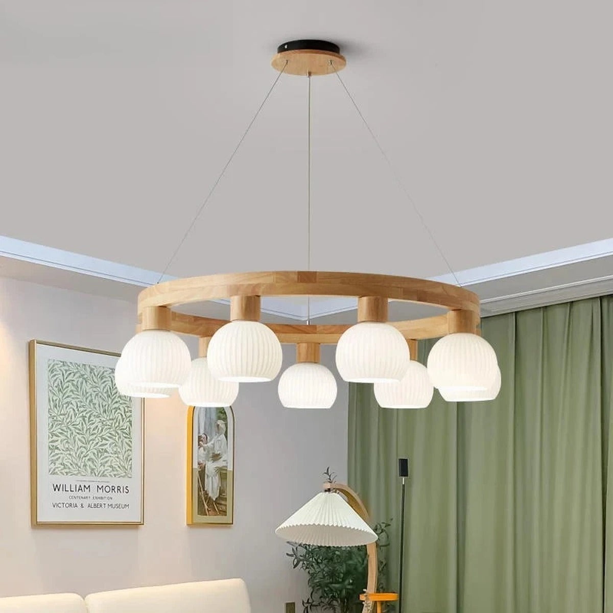 Wood Ring Opal Globe Chandelier – Levon – Lifestyle View 2