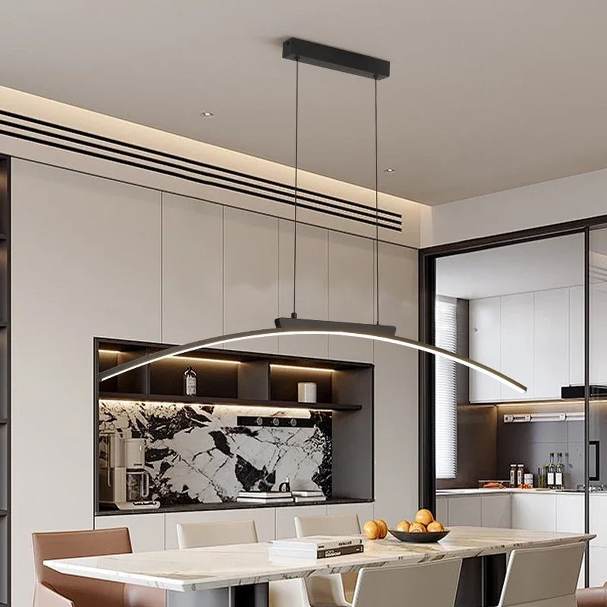 Architectural Gold Arc Pendant Light Curvanth – Lifestyle View 4