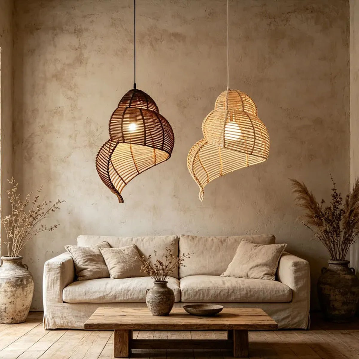 Handwoven Rattan Conch Pendant Light – Kintara – Hero Shot