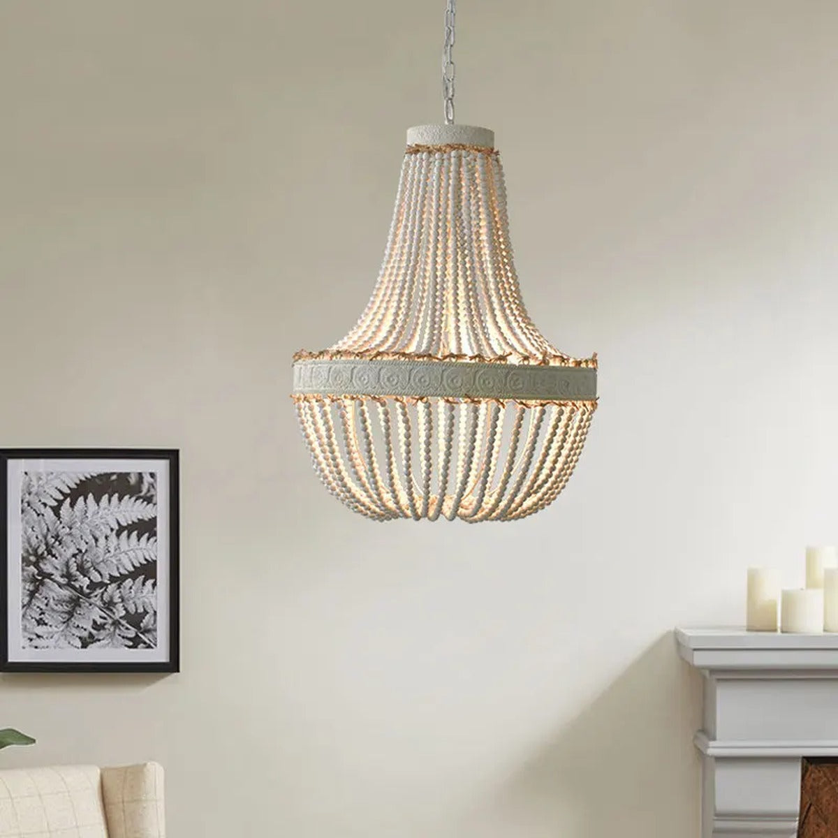 Bohemian Wooden Bead Empire Chandelier – Teruko – Lifestyle View 2