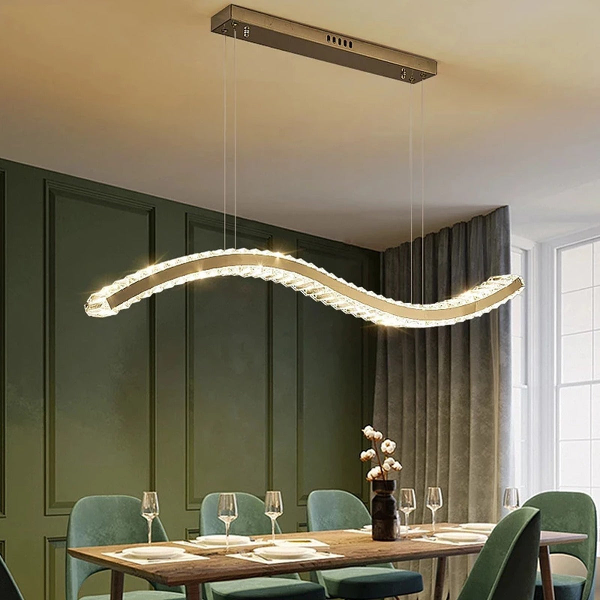 Serpentine Crystal Linear Chandelier Oevanthos — lifestyle view 3