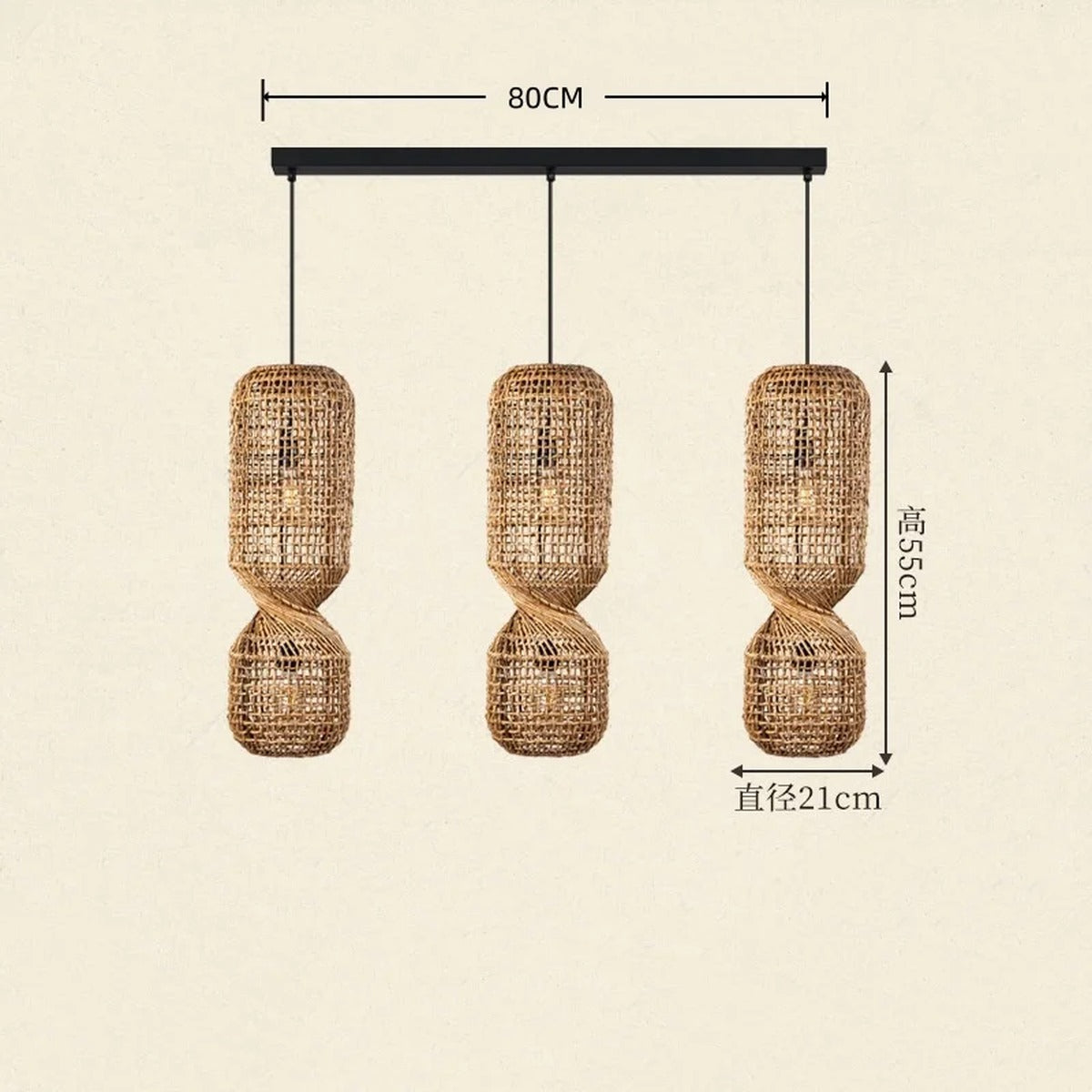 Chandelier Helion — Long 3 heads H 55cm