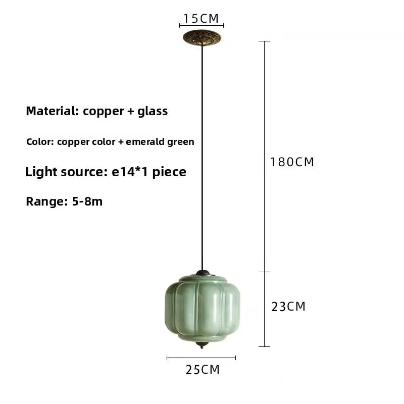French Fluted Glass Pendant Light Waelion – Jar shape in Jade Green, dimensions