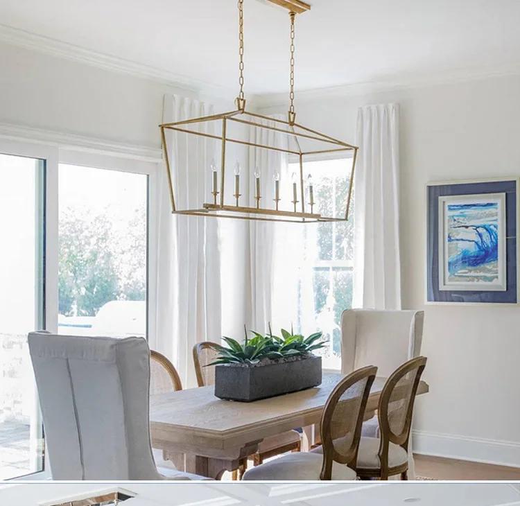 Daelston rectangular linear cage chandelier, gold, 6 candles, dining room