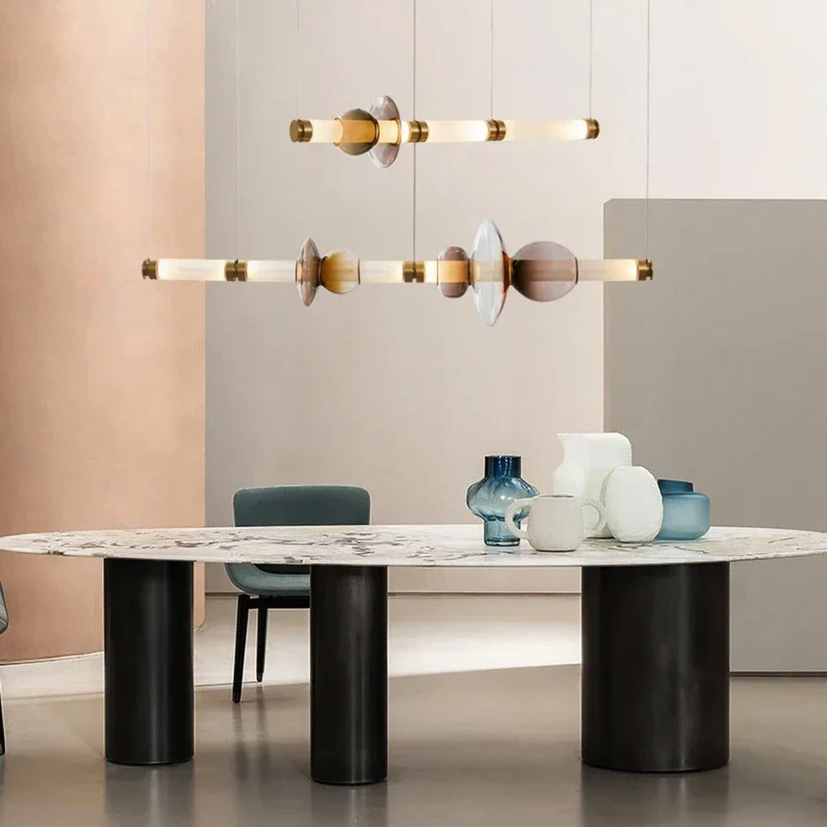 Glass Orb Linear Pendant Light Prismova — sculptural glass orbs detail close-up