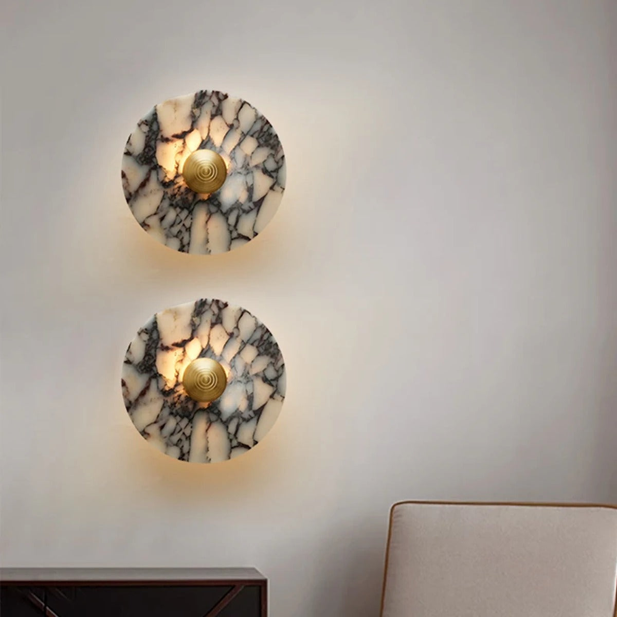 Marble Disc Brass Centre Wall Sconce – Marbrion – Hero Shot