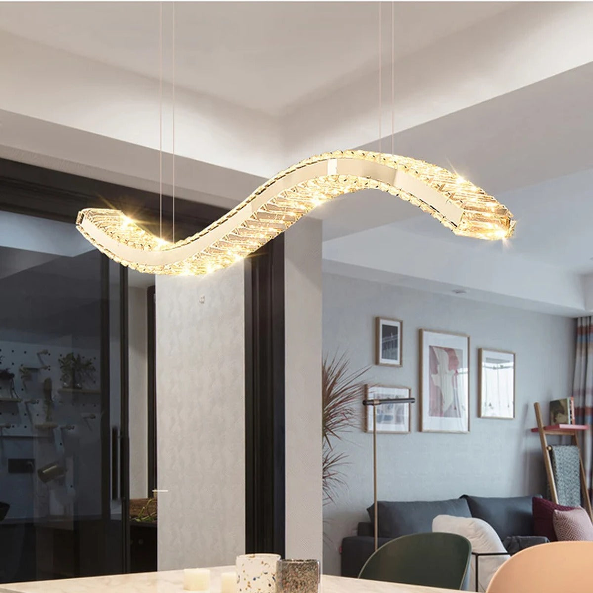 Serpentine Crystal Linear Chandelier Oevanthos — dimension diagram