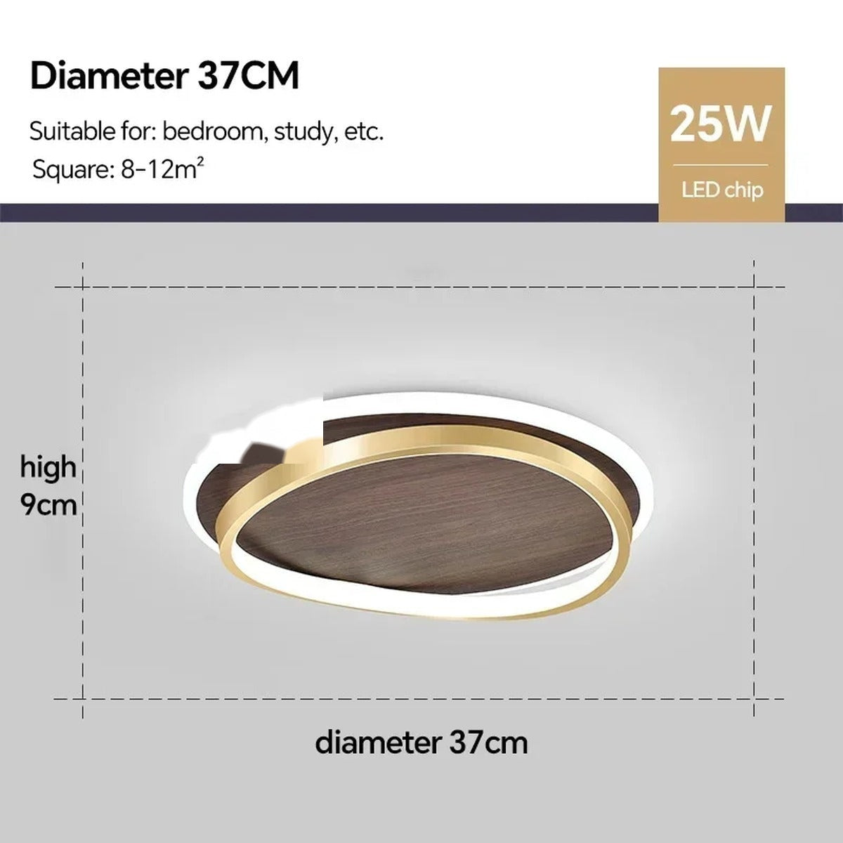Wood Disc LED Halo Flush Ceiling Light – Fevoria – Gold Finish Ø37cm Dimensions