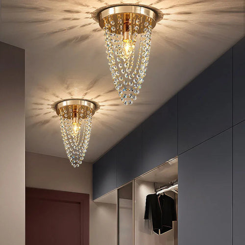 Crystal Cascade Flush Mount Ceiling Light Dalsera in a hallway