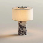 Marble Column Fabric Drum Table Lamp – Helrixon – Lifestyle View 3
