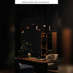 Yaelrix pendant light, Dark Wood finish, four shade shapes: cone, slanted cone, cylinder, slanted cylinder