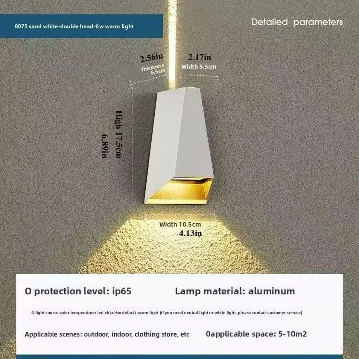 Faceted Aluminum Up-Down Wall Sconce Velano - Sand White, Dimensions