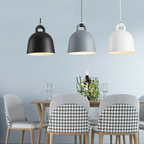 Relavorn resin bell pendant light — Black, Dark Gray and White above a dining table
