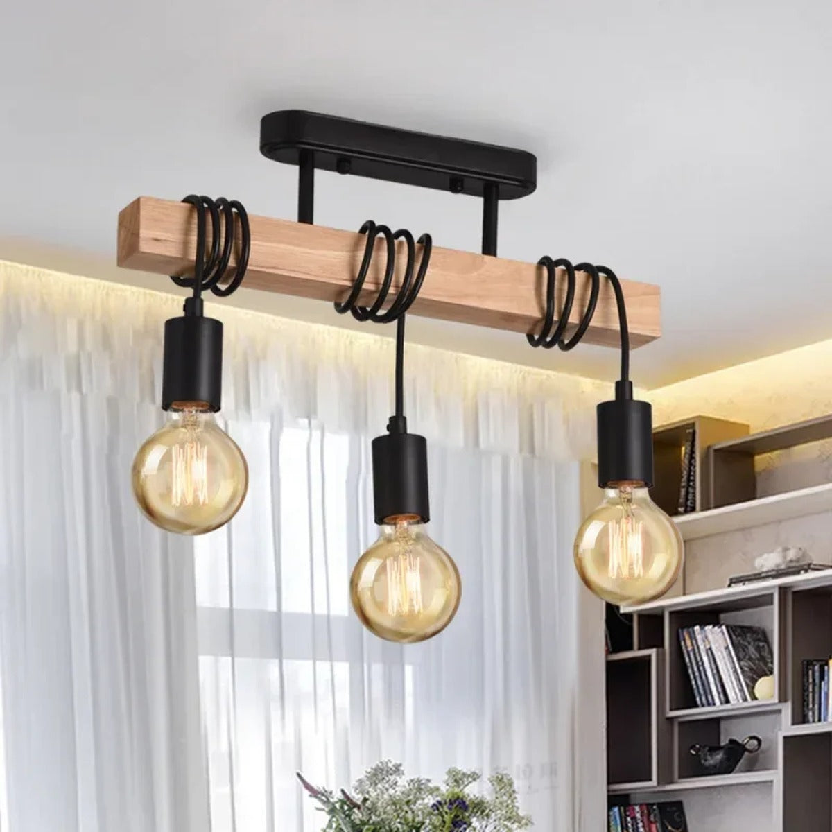 Wood Beam Bare Bulb Multi-Pendant Ceiling Light – Silvano – Lifestyle View 2