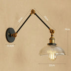 Ribbed Glass Swing-Arm Wall Sconce Velindros – Antique Brass Finish Detail & Dimensions