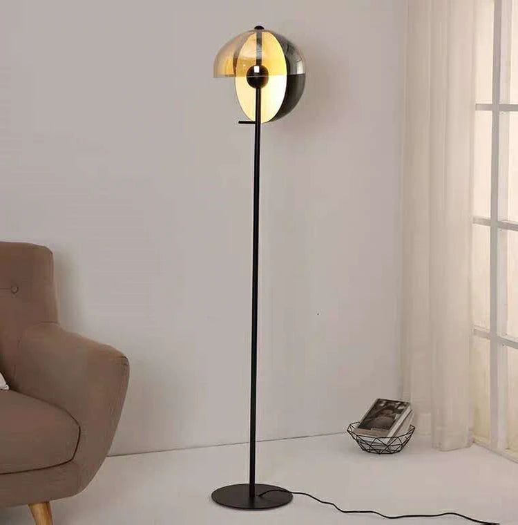 Amber Glass Dome Floor Lamp Derox – Lifestyle, Beside Armchair