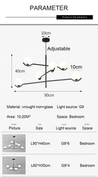 Jorval chandelier dimensions: 4-head 60x30cm, 6-head 90x40cm