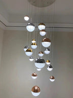 Sand-Textured Crystal Sphere Cluster Chandelier Orvenna — 10-Light Spiral Configuration