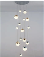 Sand-Textured Crystal Sphere Cluster Chandelier Orvenna — 19-Light Spiral Configuration