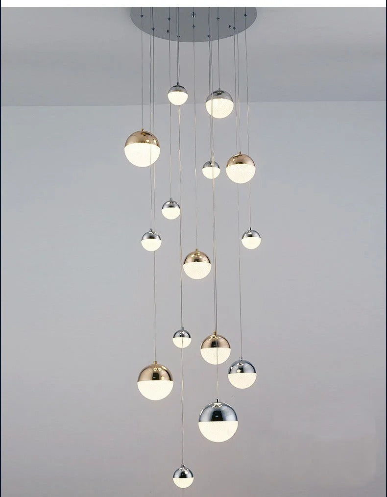 Sand-Textured Crystal Sphere Cluster Chandelier Orvenna — 19-Light Spiral Configuration