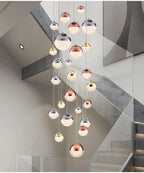 Sand-Textured Crystal Sphere Cluster Chandelier Orvenna — Grand Staircase Configuration