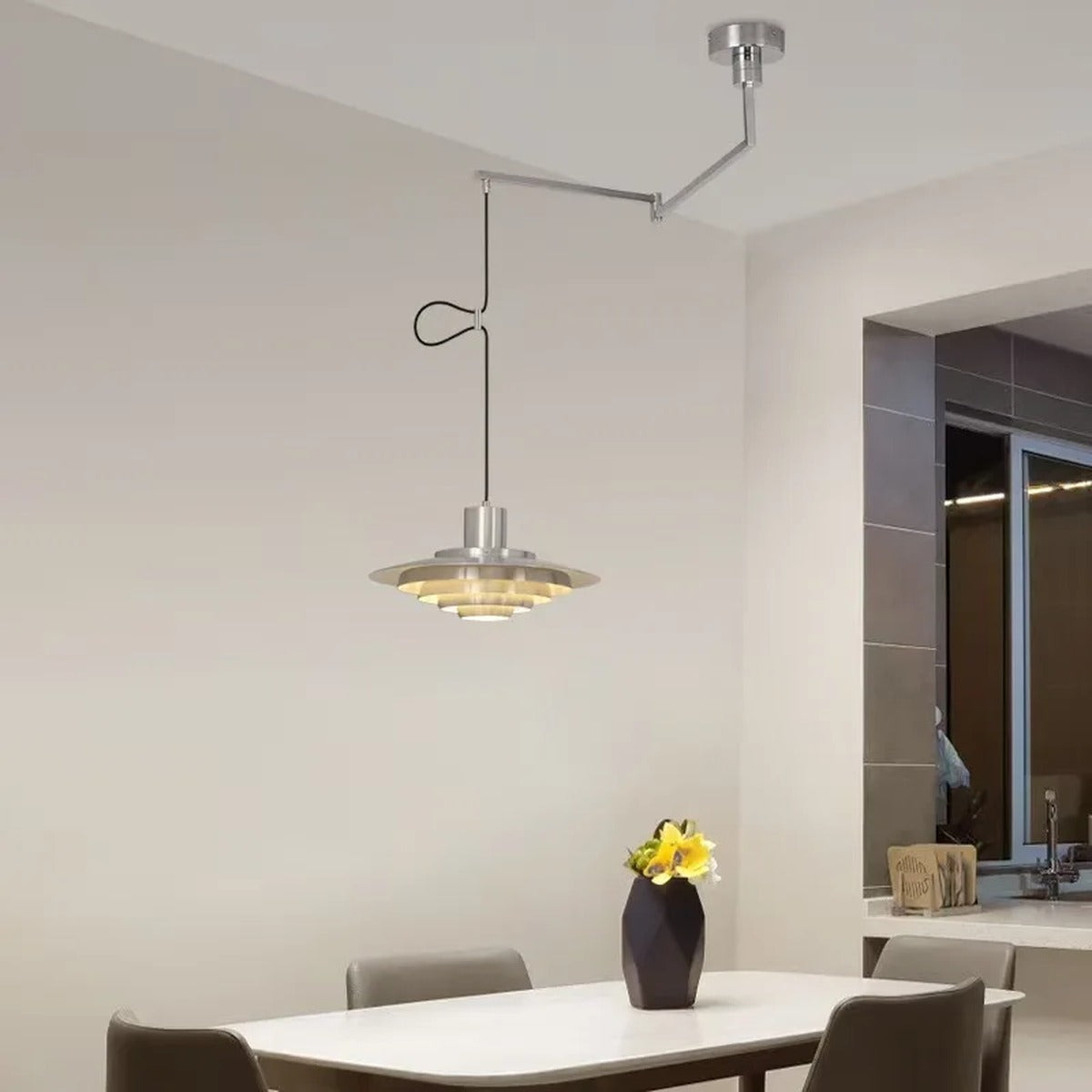 Jarvex Tiered Disc Pendant Light - Swing-Arm Mount, Silver
