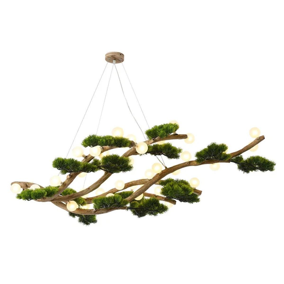 Veloris pine branch chandelier, full view on white background