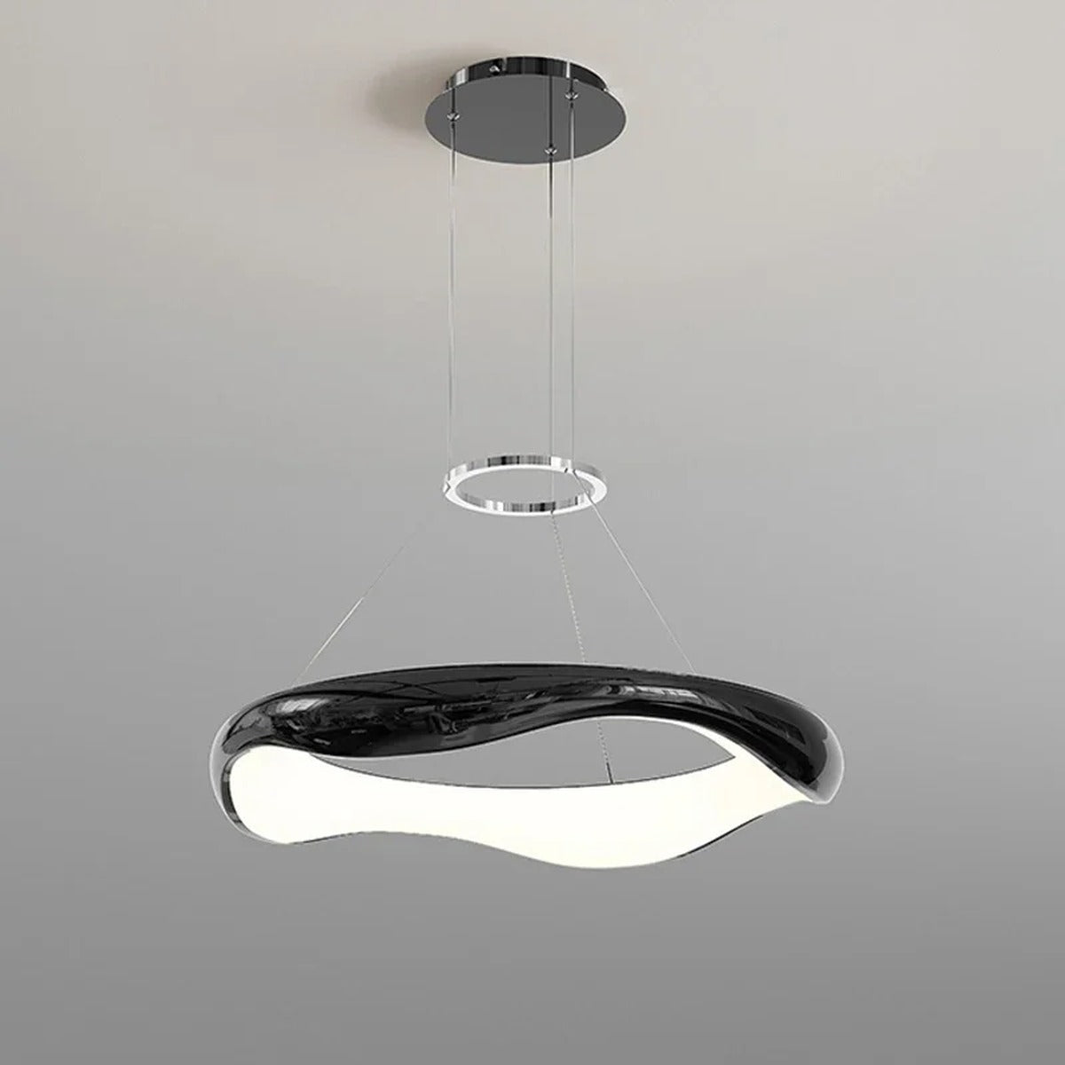 Sculptural Wave-Ring LED Pendant Light Orivaux — Black studio shot