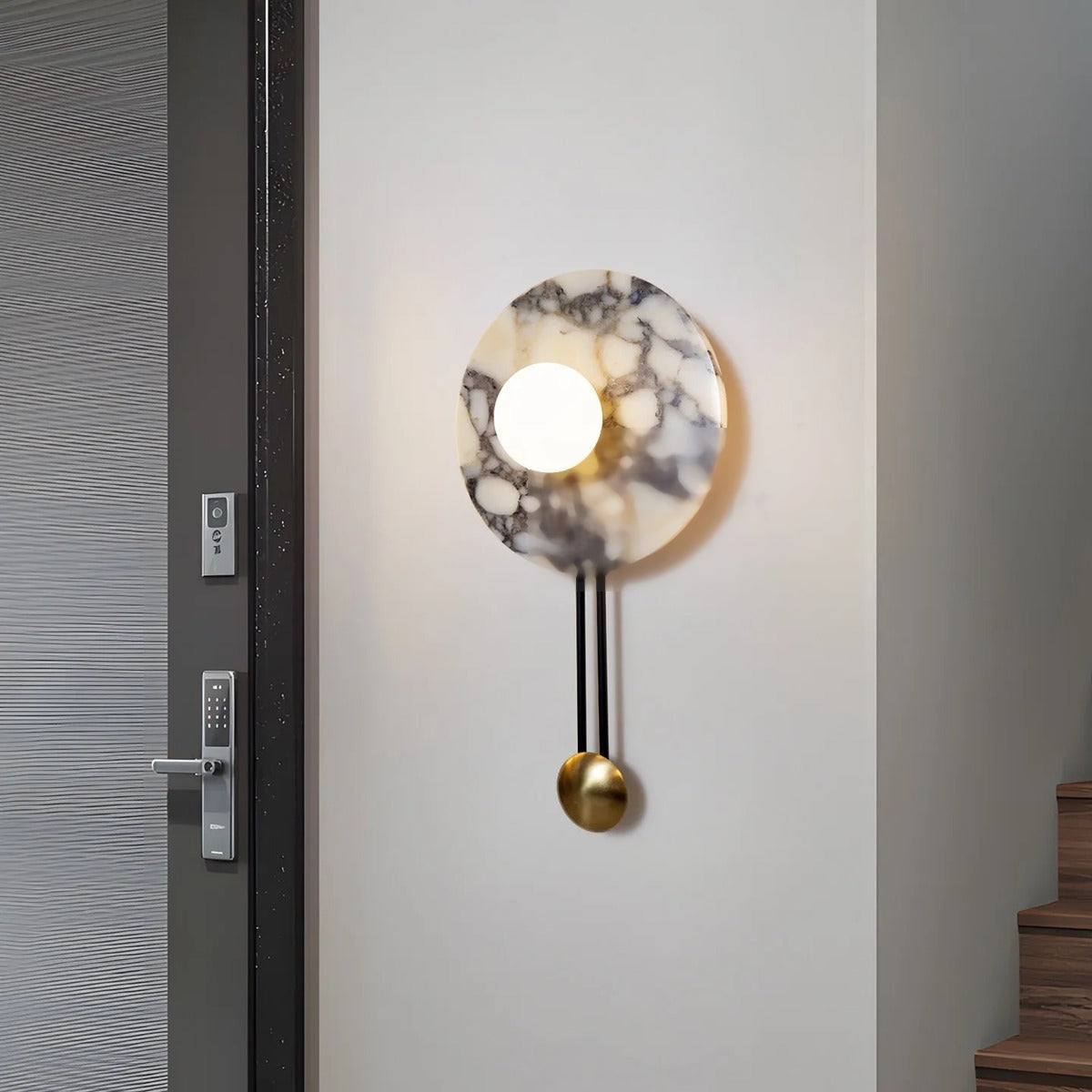 Grey-Veined Marble Disc Pendulum Wall Sconce – Dignaron