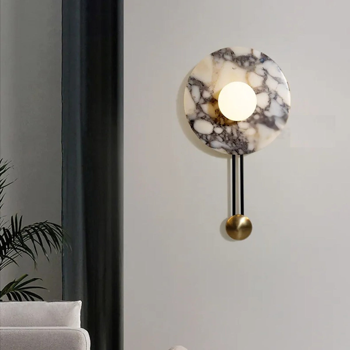 Grey-Veined Marble Disc Pendulum Wall Sconce – Dignaron