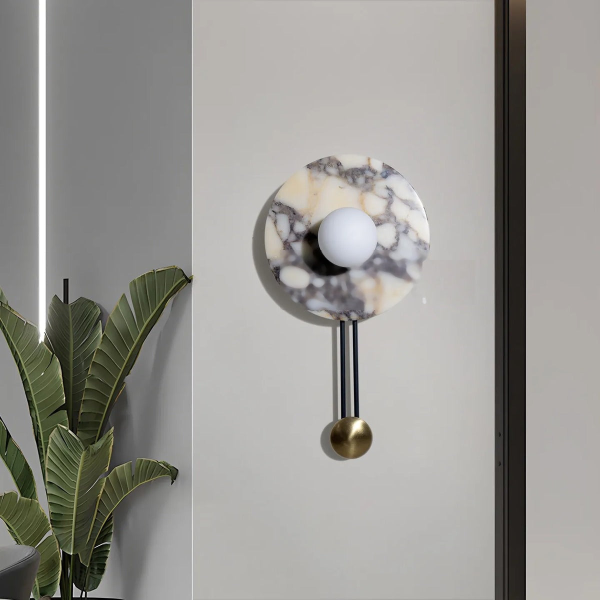 Grey-Veined Marble Disc Pendulum Wall Sconce – Dignaron