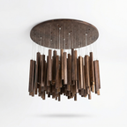 Sculptural Solid Wood Cluster Chandelier – Farova – Studio Detail – Dark Wood Alt Angle