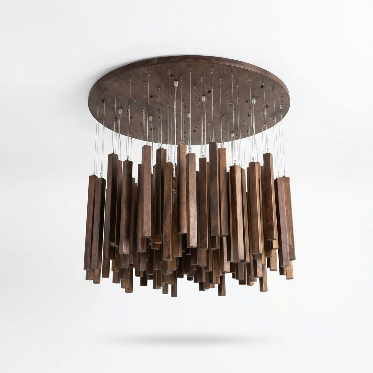Sculptural Solid Wood Cluster Chandelier – Farova – Studio Detail – Dark Wood Alt Angle