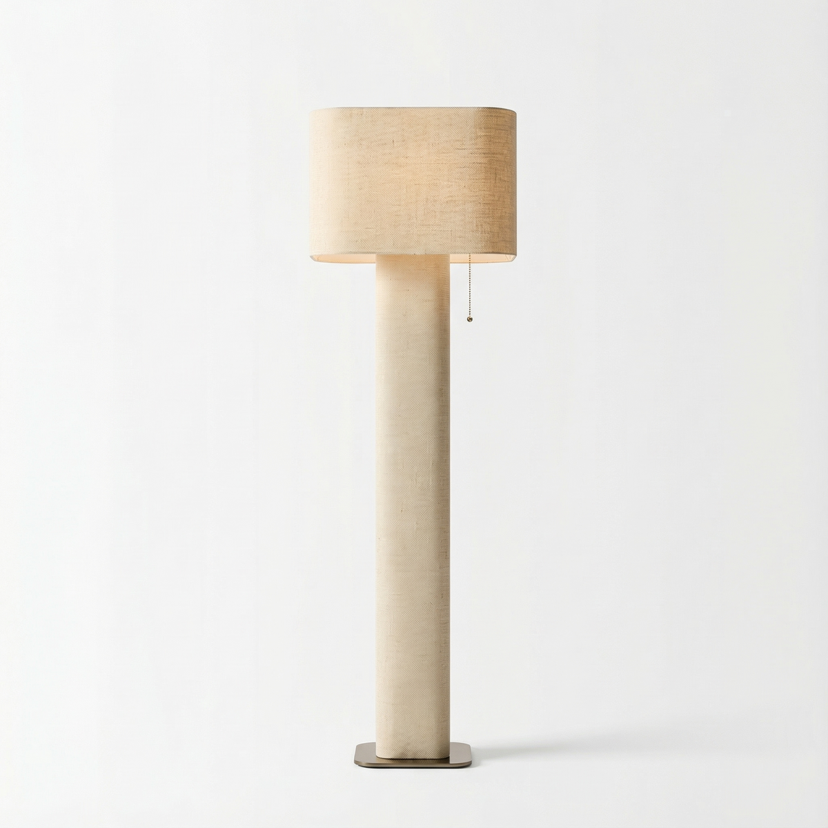 Cream fabric column floor lamp with pull-chain switch