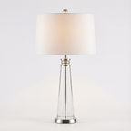 Orindel crystal column table lamp with white drum shade, studio view